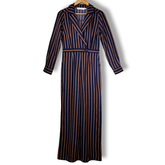 ASTR The Label Striped V-Neck Wide Leg Pantsuit Jumpsuit Navy Orange Size Small - Picture 1 of 14